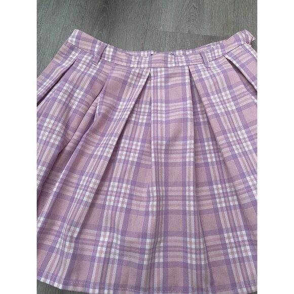 Coquette Y2k Style Sexy Schoolgirl Plaid Skater Skirt Pink Purple Pleat Sz 6 - Picture 2 of 9